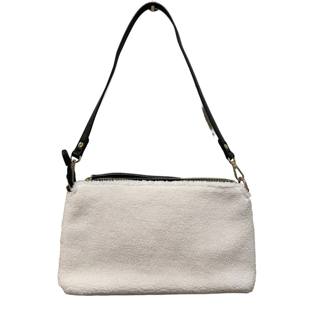Crossi Shearling Sherpa Chain Shoulder Bag Cream Gold Women's OS Purse - Picture 4 of 6